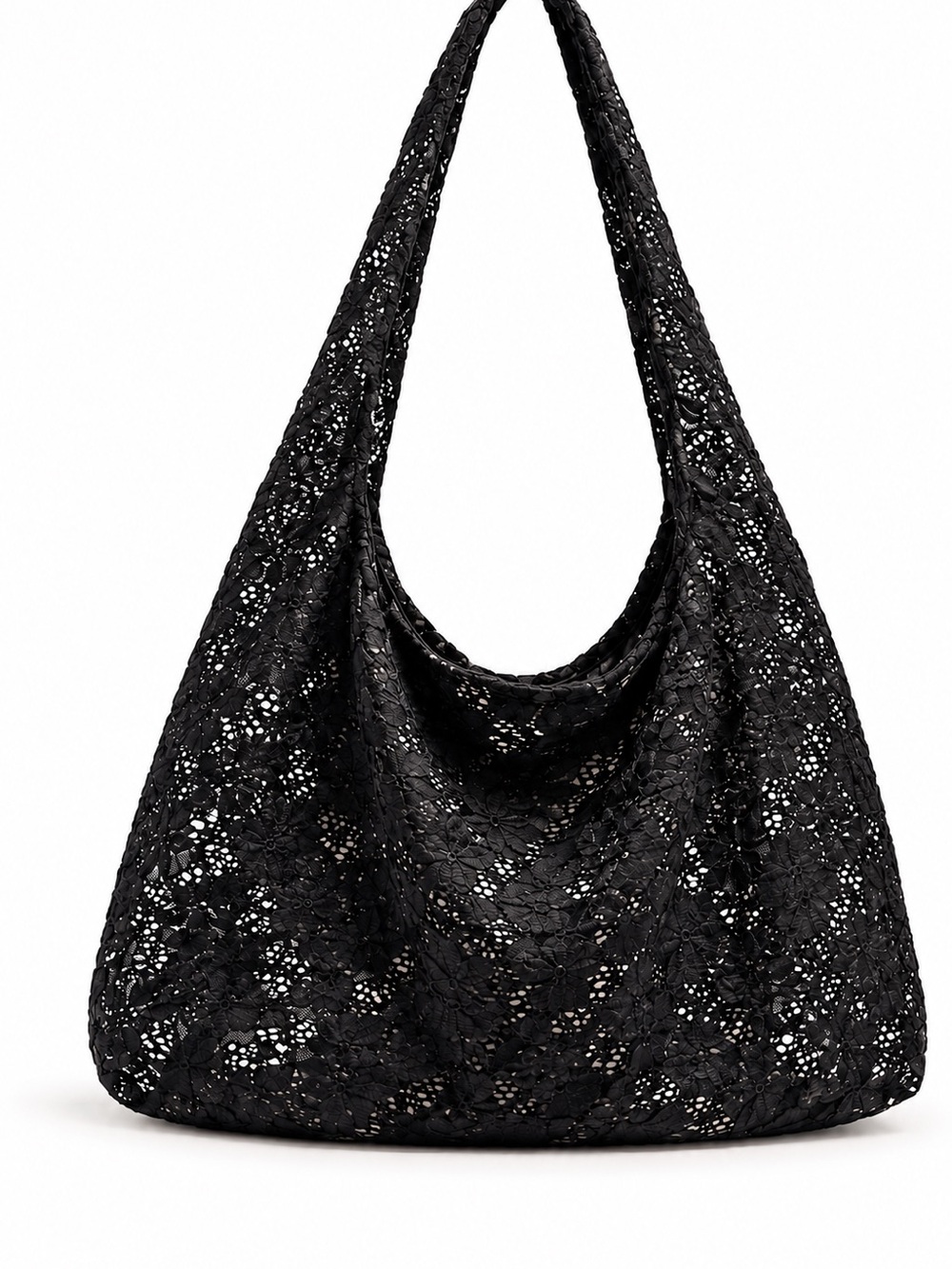 Black Lace Shoulder Hobo Bag